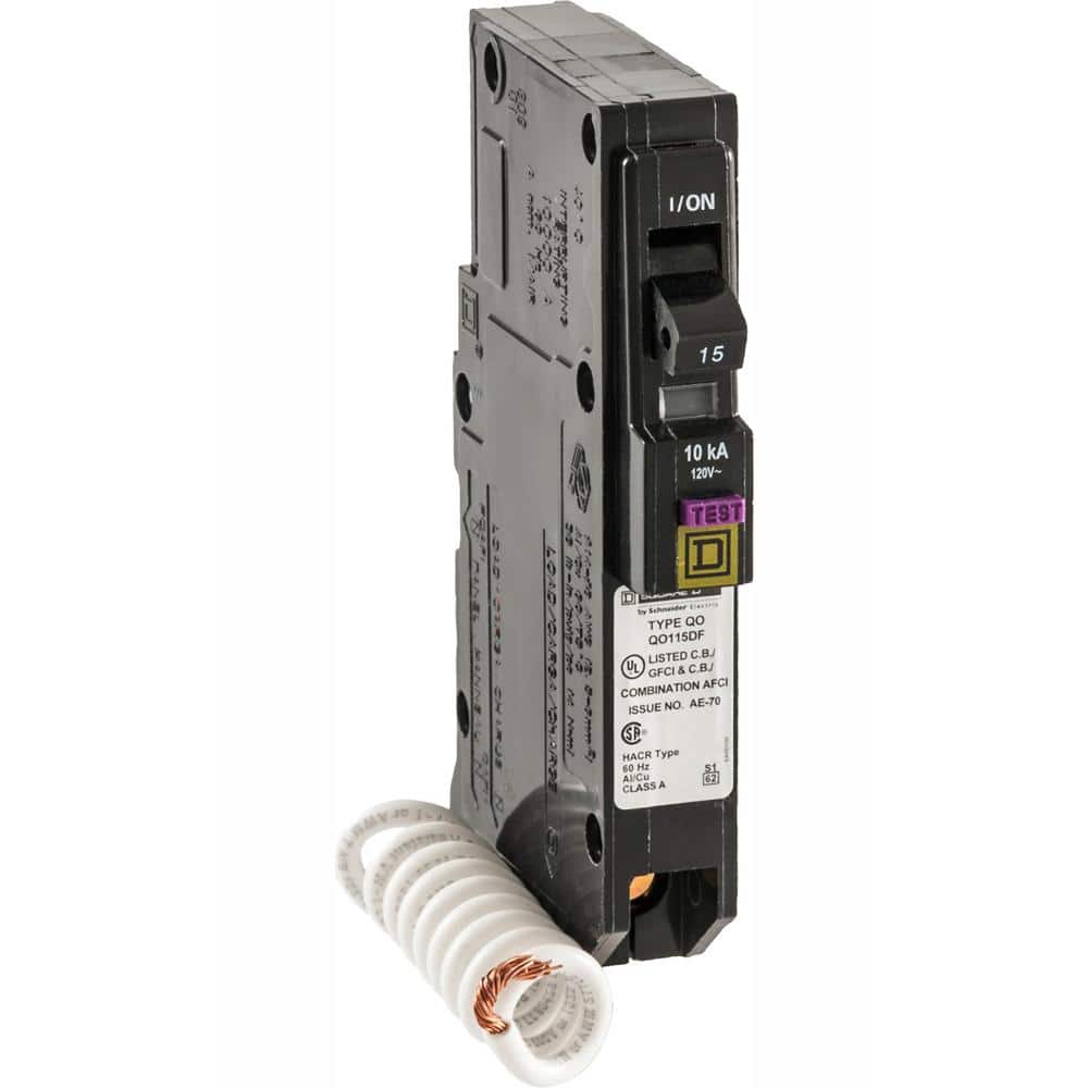 Square D QO 15 Amp Single-Pole Dual Function (CAFCI and GFCI) Circuit Breaker, QO115DFC