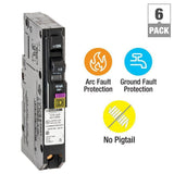 Square D QO 15 Amp Single-Pole Plug-On Neutral Dual Function (CAFCI and GFCI) Circuit Breaker (6-Pack)