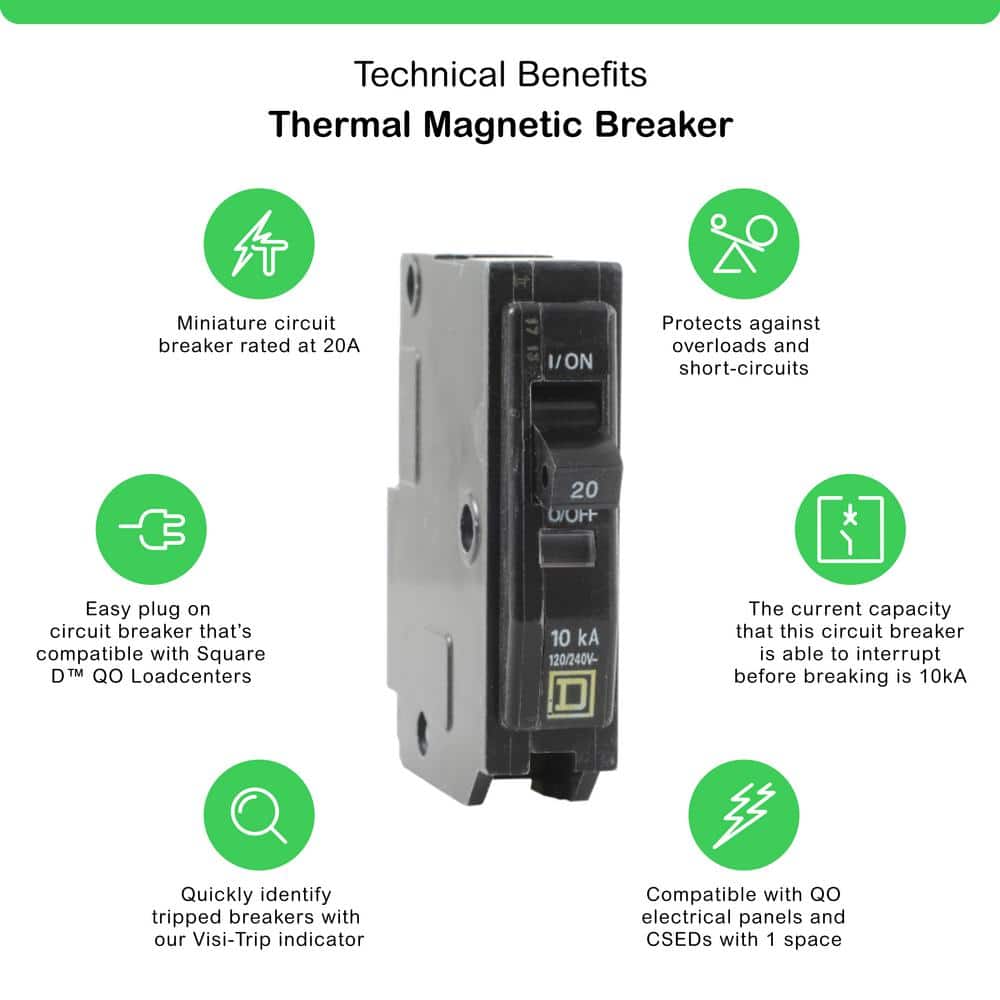 Square D QO 20 Amp Single-Pole Circuit Breaker, QO120CP