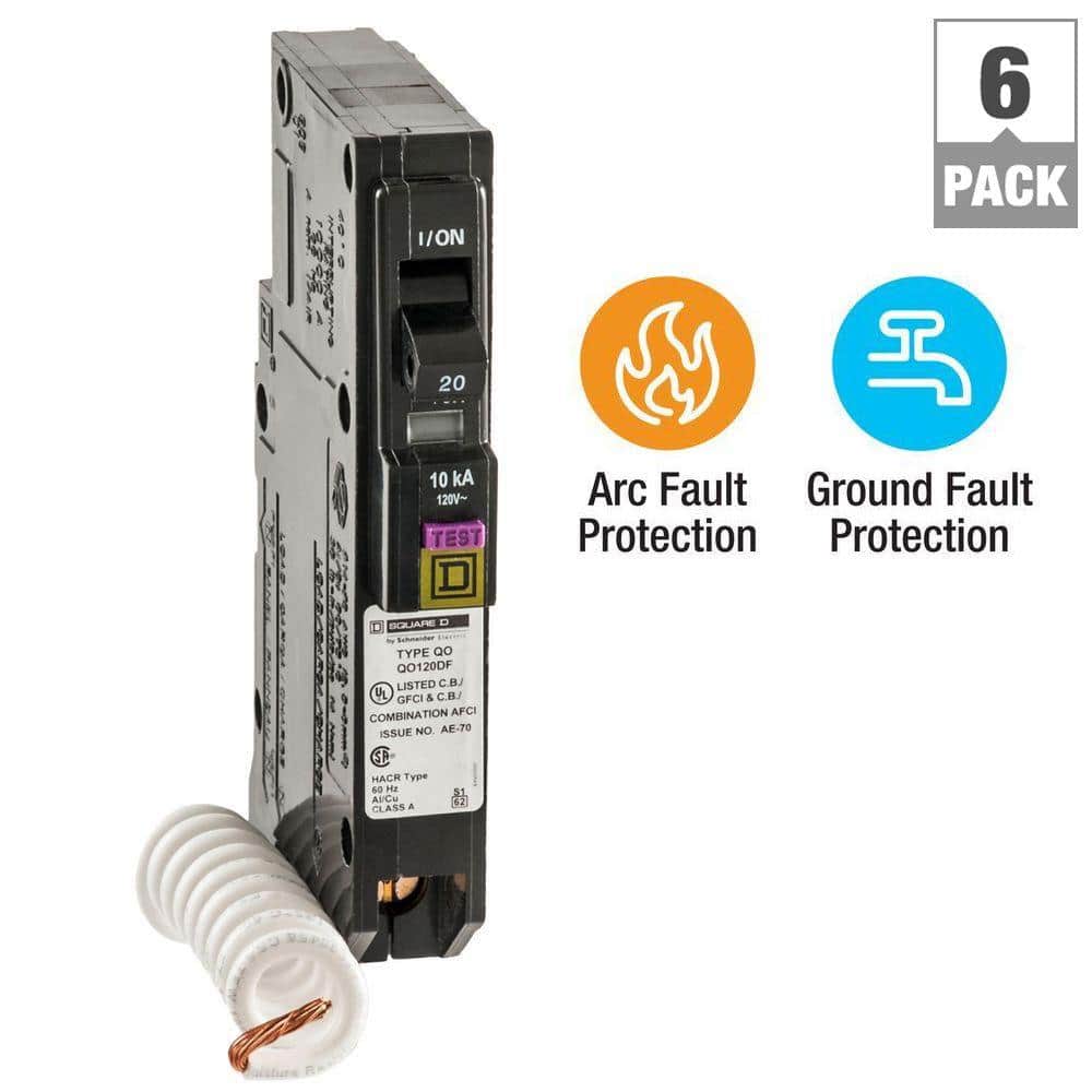Square D QO 20 Amp Single-Pole Dual Function (CAFCI and GFCI) Circuit Breaker, 6-Pack