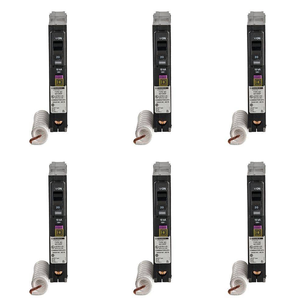 Square D QO 20 Amp Single-Pole Dual Function (CAFCI and GFCI) Circuit Breaker, 6-Pack