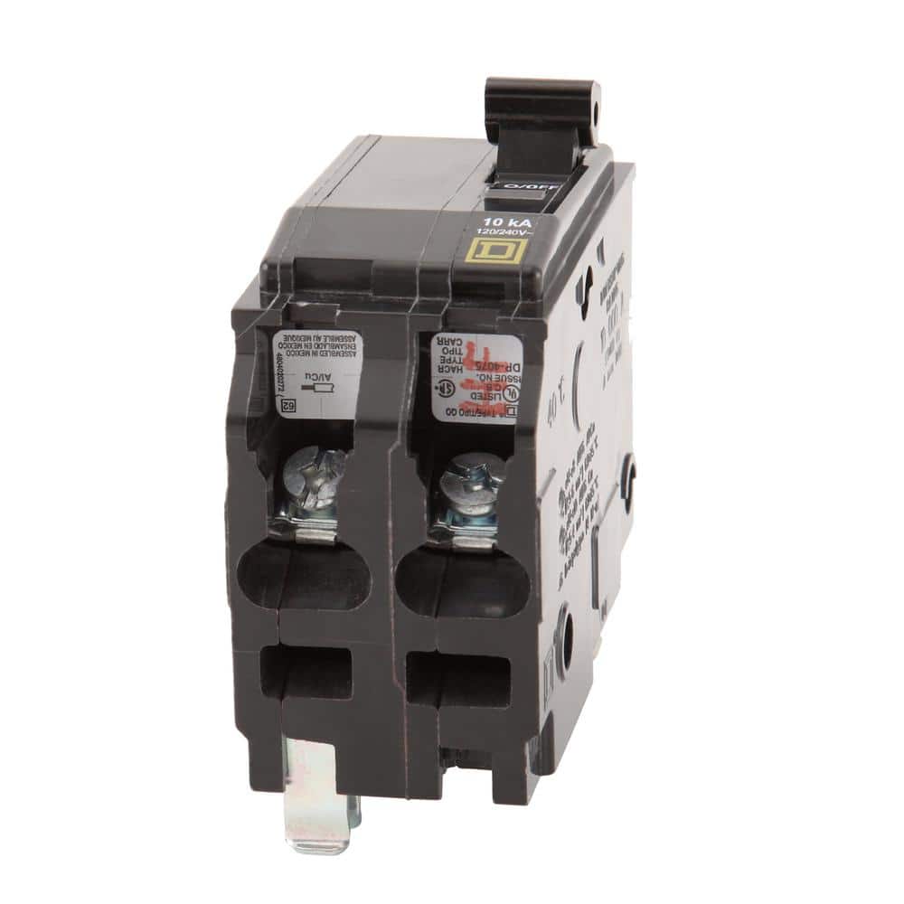 Schneider Electric Square D QO 20 Amp 2-Pole Circuit Breaker, Plug-On, 120/240V, 10kA (QO220CP)