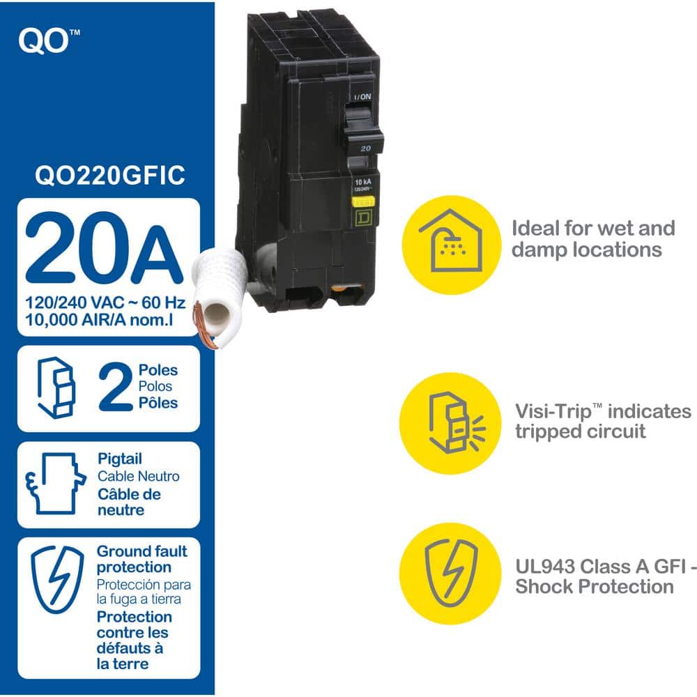 Square D QO Qwik-Gard 20 Amp 2-Pole GFCI Breaker