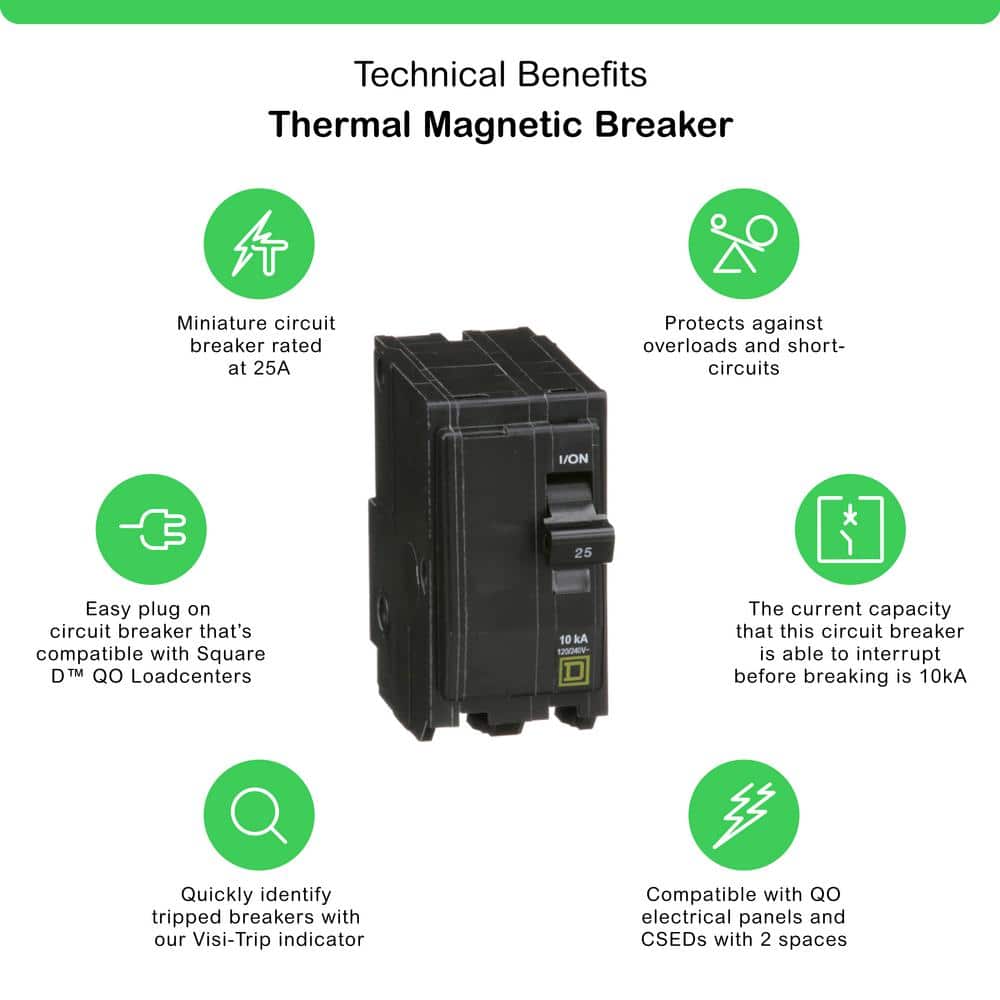 Schneider Electric Square D QO 25 Amp 2-Pole Circuit Breaker, 120/240V, 10 kA