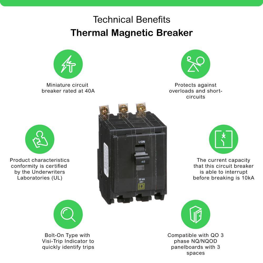 Square D QO 40 Amp 3-Pole Bolt-On Circuit Breaker