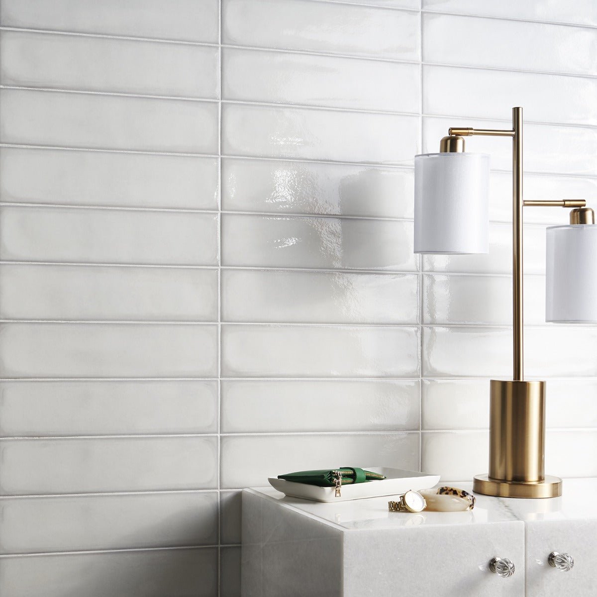 ArtBlock Bianco White 4x16 Glossy Porcelain Tile by Stacy Garcia