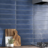 Stacy Garcia ArtBlock Fluted Denim Blue 4x16 Glossy Porcelain Tile