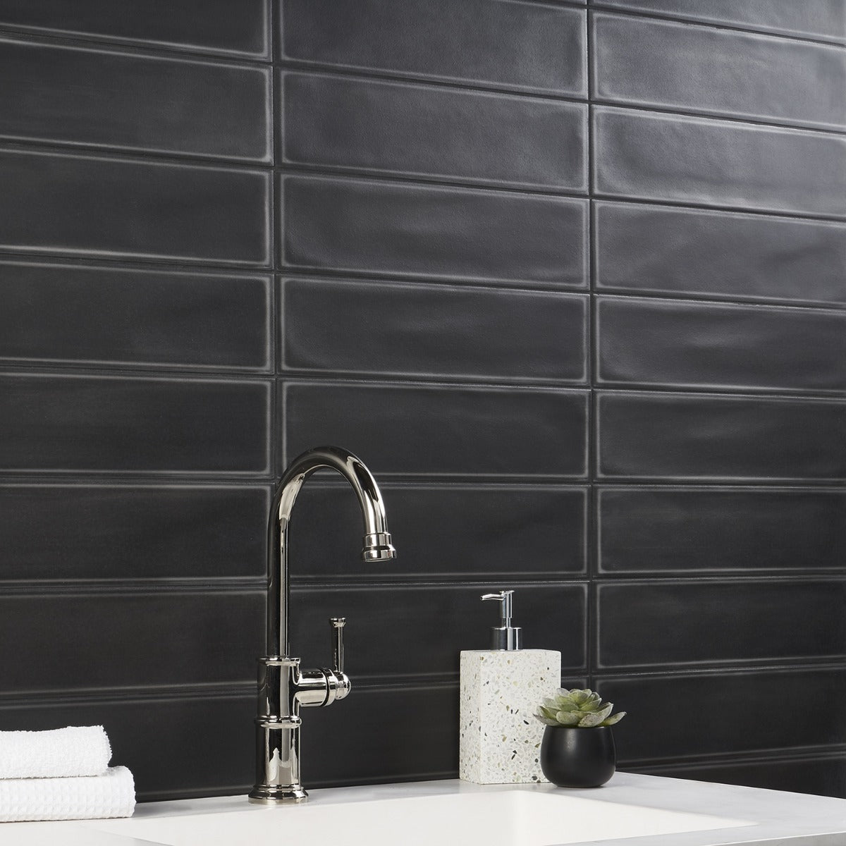 Stacy Garcia Artblock Nero Black 4x16 Matte Porcelain Tile