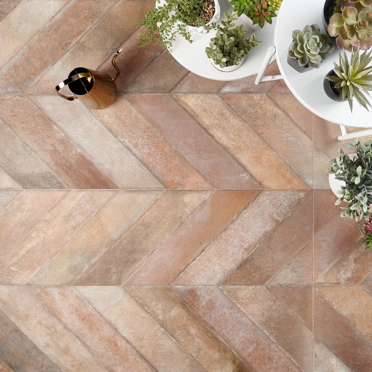 Lux Tile Sculpt Cotto Brown Chevron Porcelain Tile 24x48