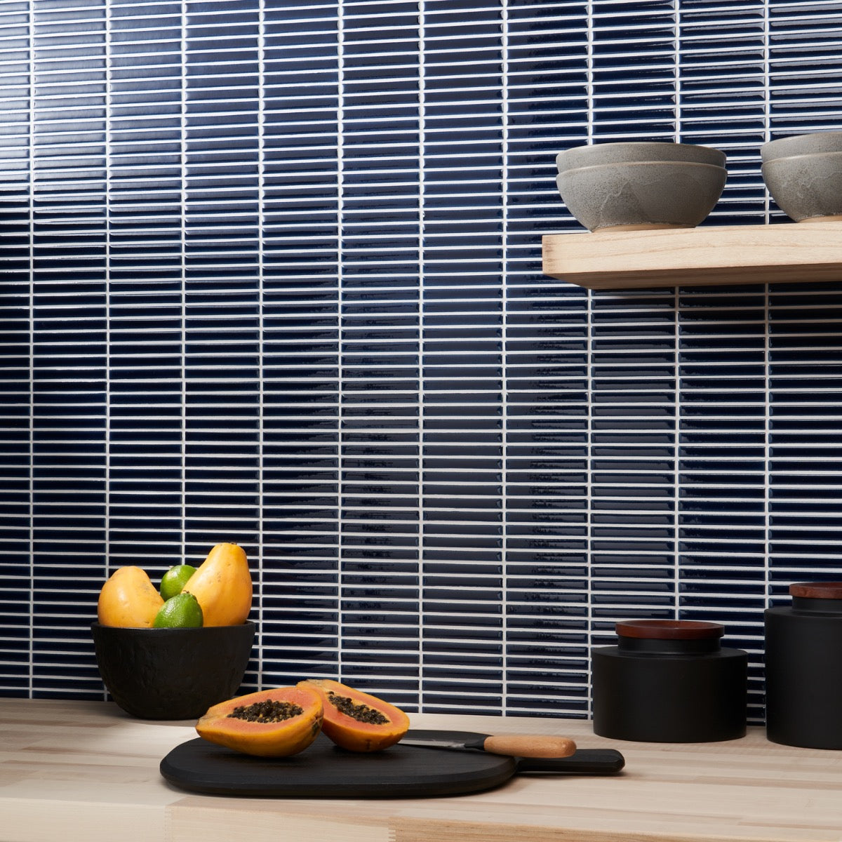 Kai Royal Blue 1x4" Crackled Glossy Porcelain Mosaic Tile - Lux Tile
