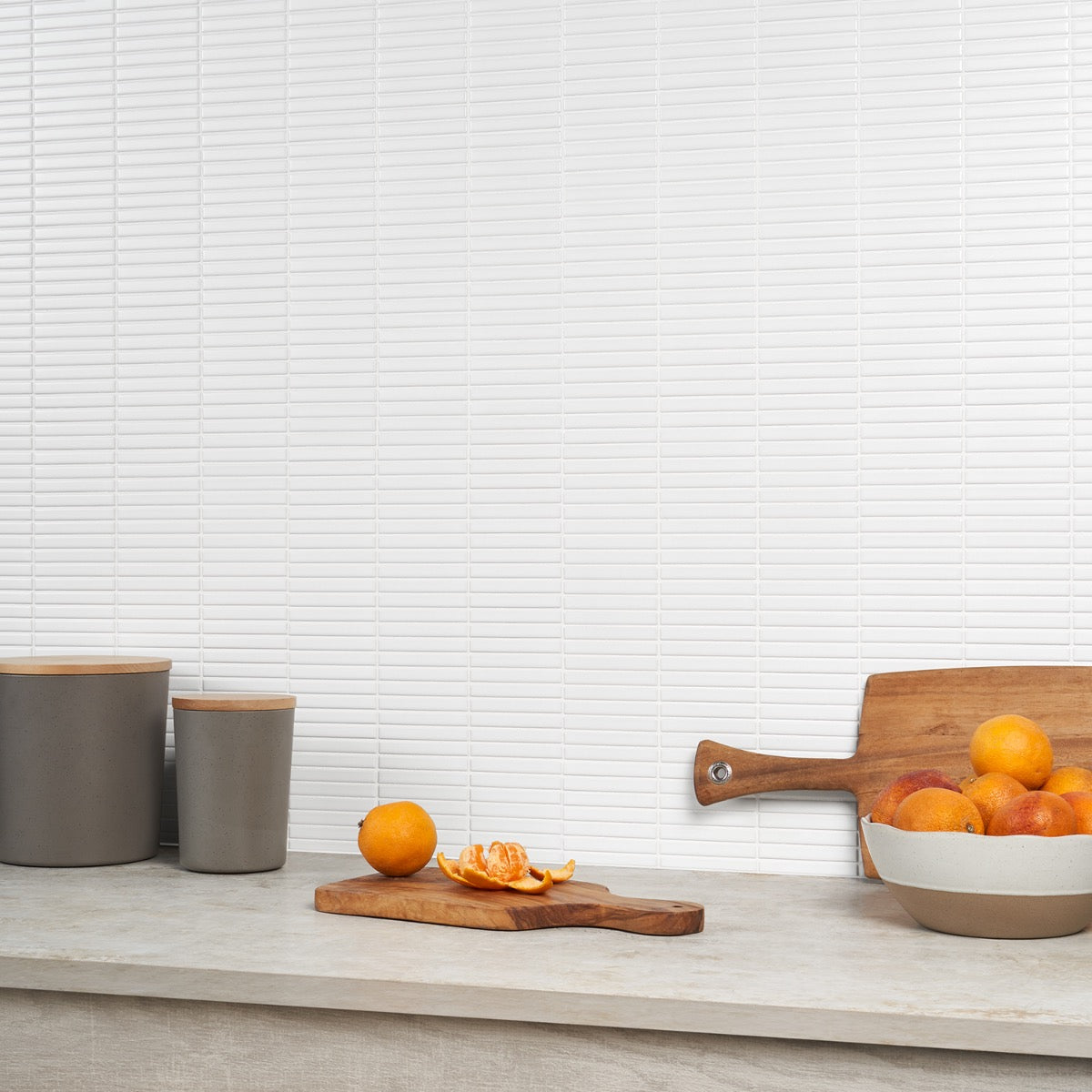 Kai White Matte Porcelain Mosaic Tile - 1x4" Tri-Stacked Design