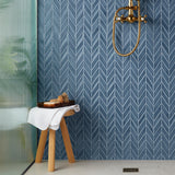 Brookline Chevron Coastal Blue 1x5 Glossy Ceramic Mosaic Tile