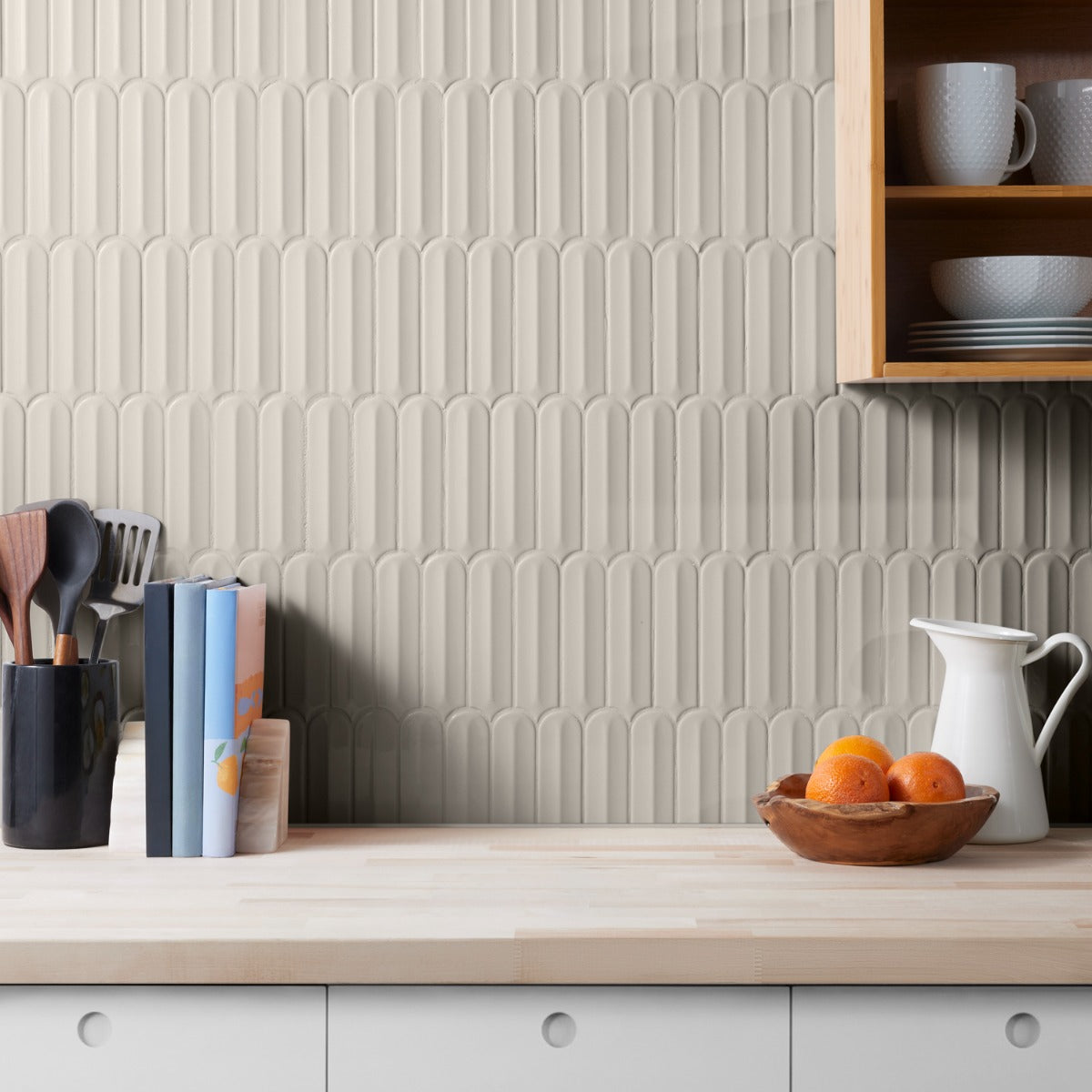 Brookline Feather Mushroom Gray 2x7 Fish Scale Glossy Ceramic Mosaic Tile
