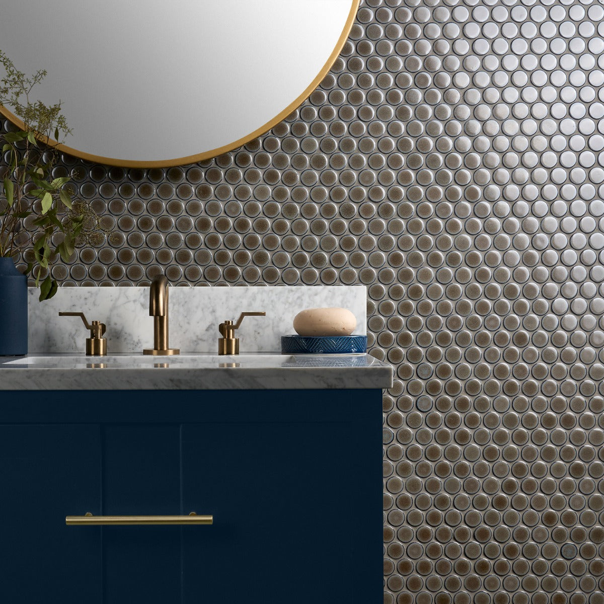 Nirvana Dark Gray Rimmed 1" Circle Polished Porcelain Mosaic Tile - Lux Tile