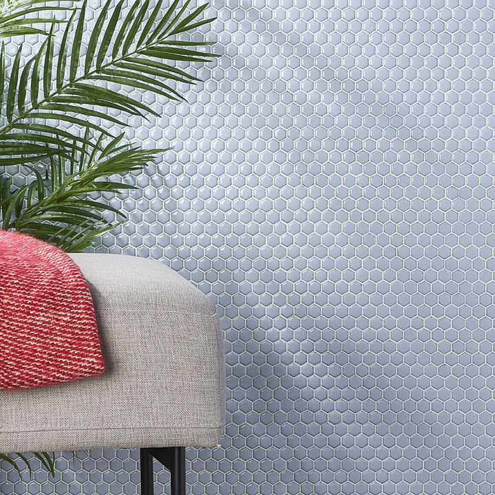Eden Cloudy Sky Blue Hexagon Polished Porcelain Mosaic Tile