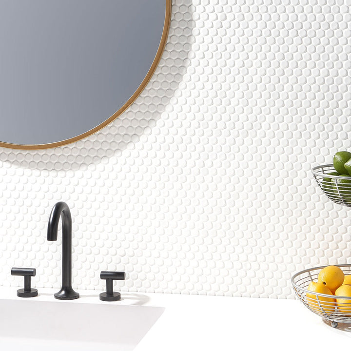 Eden White Penny Round Polished Porcelain Mosaic Tile