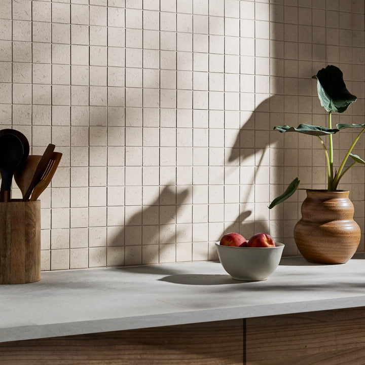 Hikari Paper Cream 2x2 Matte Mosaic Tile - Porcelain, Japandi Design