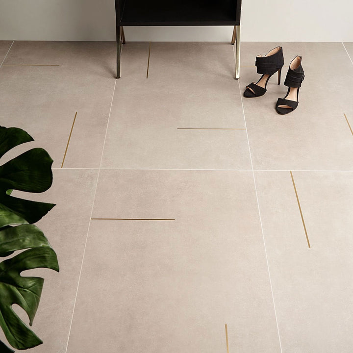 Lux Tile Lines Brass Inlay Greige 24x48 Matte Porcelain Tile