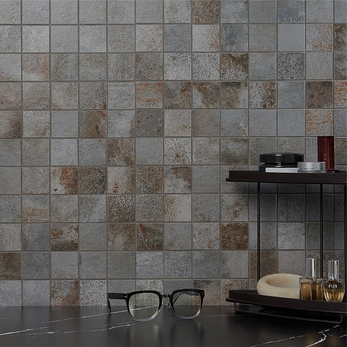 Angela Harris Flatiron Graphite Gray 2x2 Matte Porcelain Mosaic Tile