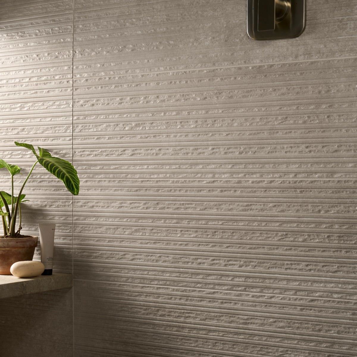 Stoneside Cream Beige Deco 12x36 Textured Matte Ceramic Tile by Lux Tile