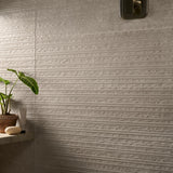 Stoneside Cream Beige Deco 12x36 Textured Matte Ceramic Tile by Lux Tile