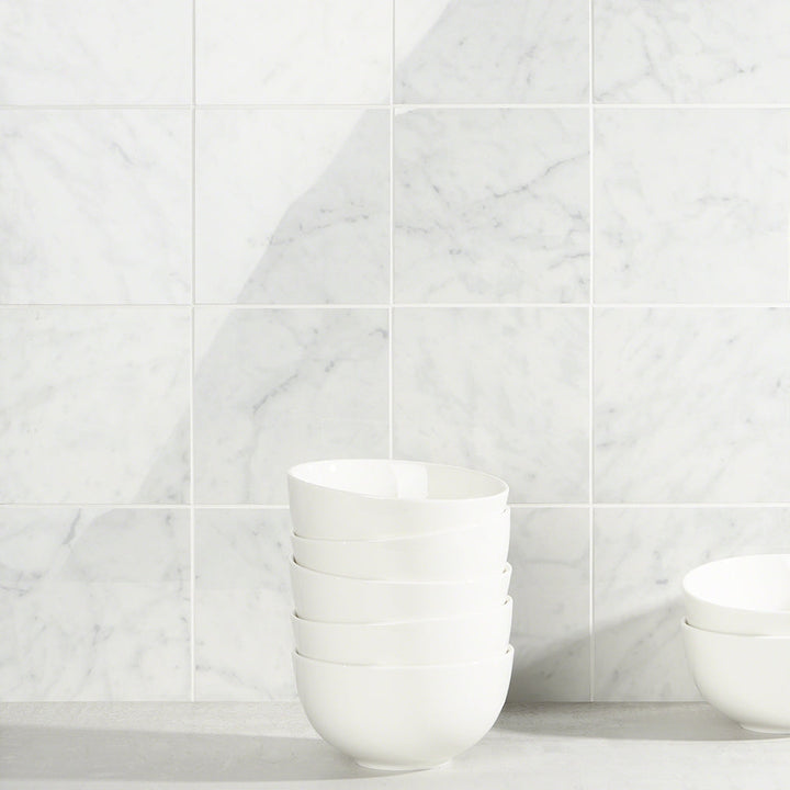 Marble Tech Bianco Gioia 6x6 Polished Porcelain Tile - Lux Tile