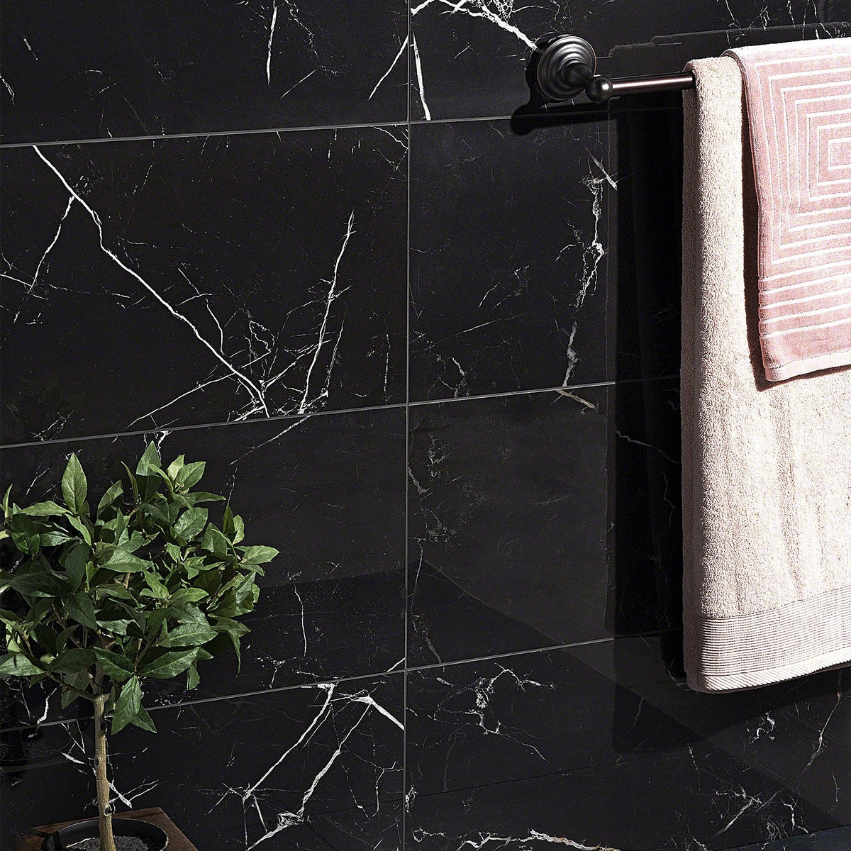 Lux Tile Marble Tech Port Laurent Black 12x24 Polished Porcelain Tile