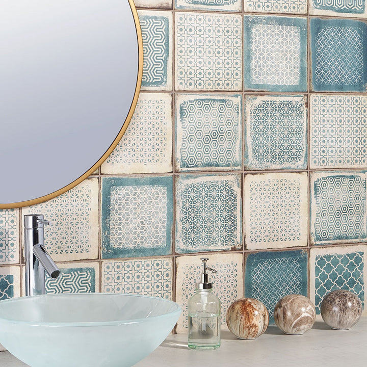 Los Lunas Deco Blue 8x8 Matte Porcelain Tile - Lux Tile