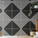 Lux Tile B2W Black & White Stripe Negative 8x8 Matte Porcelain Tile