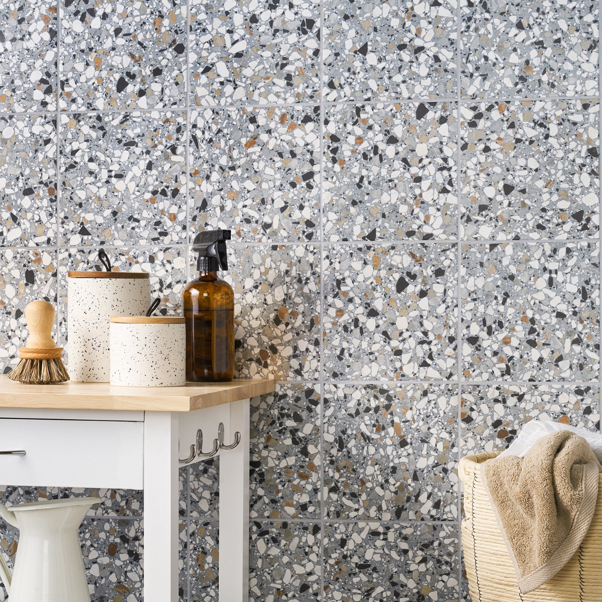 Chips Macro Azur Blue 8x8 Matte Porcelain Tile - Terrazzo Look