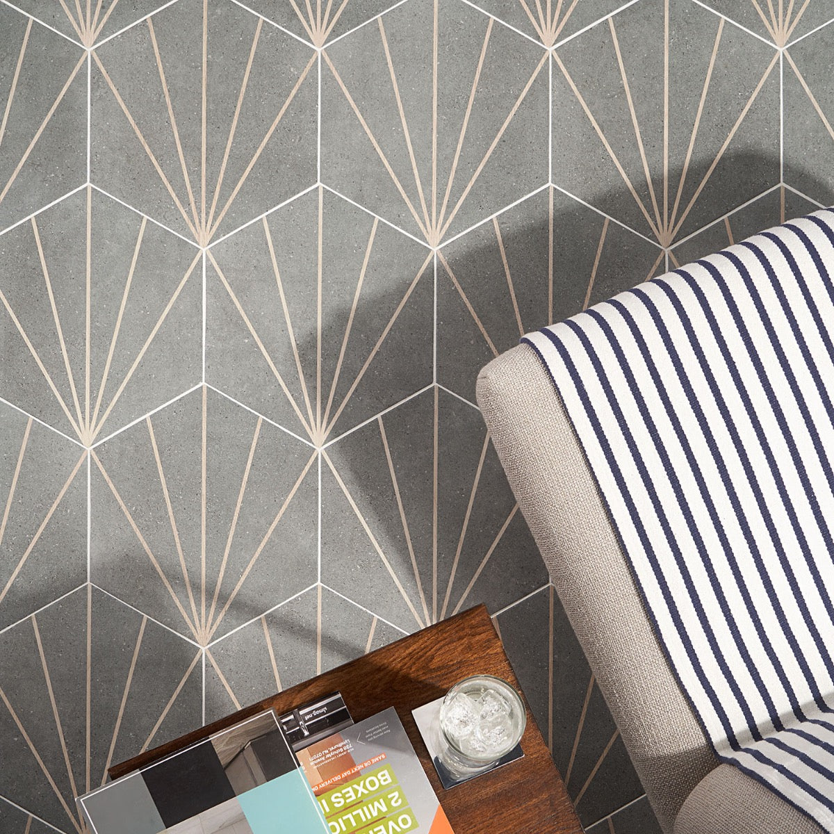 Lux Tile Pergola Beams Graphite Gray 12.5" Hexagon Matte Porcelain Tile
