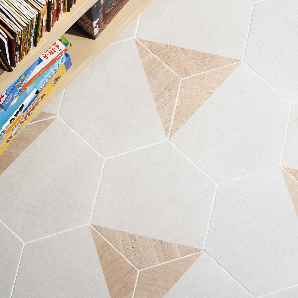 Lux Tile Pergola Wood White 12.5" Hexagon Matte Porcelain Tile
