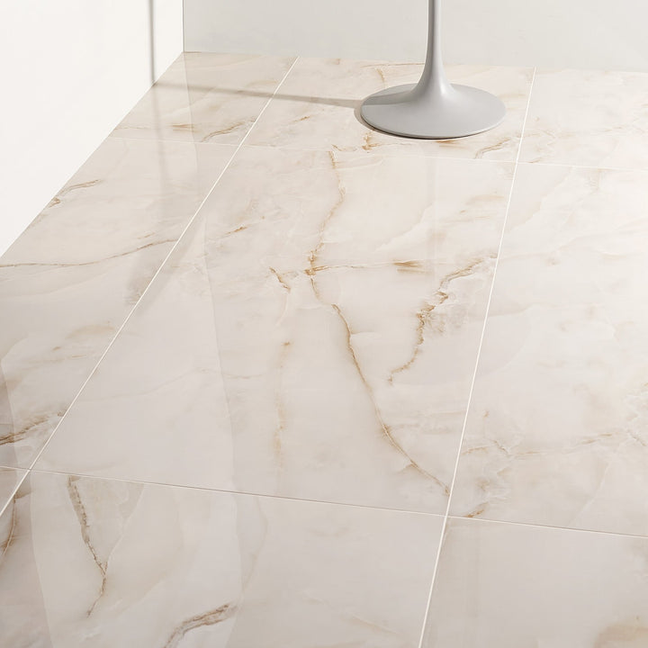 Lux Tile Lumina Onyx Pearl Beige 24x48 Polished Porcelain Tile