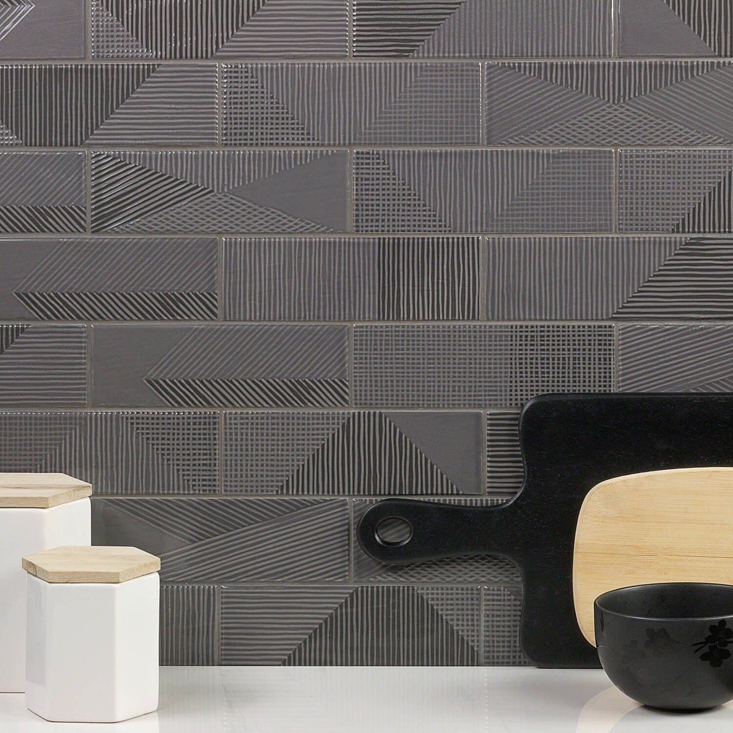 Tilebar Enigma Graphite Gray 2x8 Polished Textured Ceramic Wall Tile