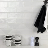 Enigma White 2x8 Textured Polished Ceramic Subway Tile - Lux Tile