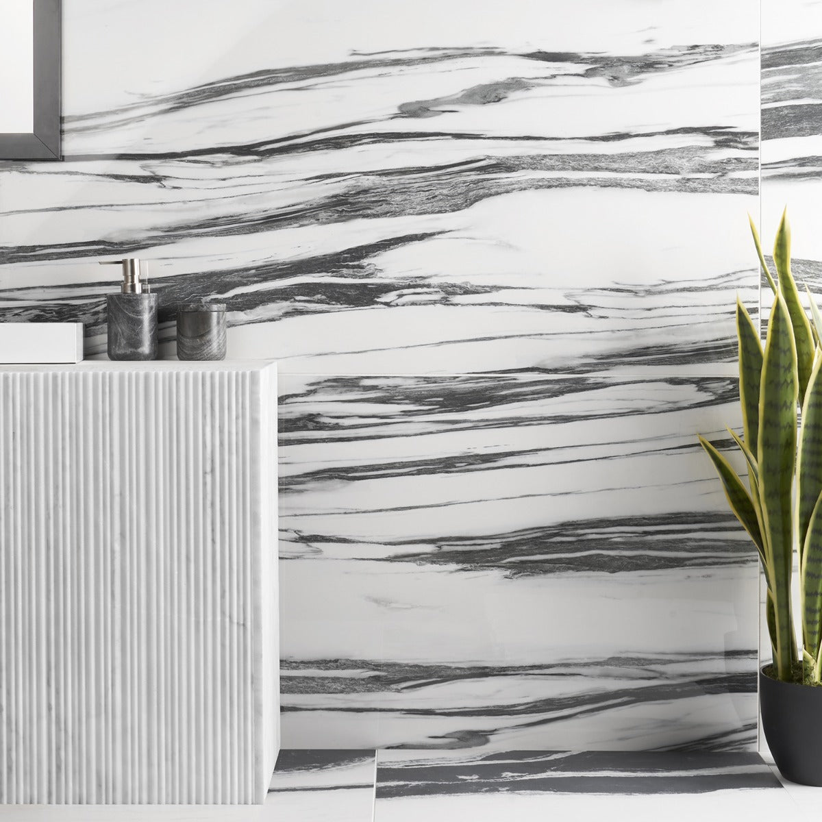 Drama Fall Black & White 24x48 Polished Porcelain Tile - Lux Tile