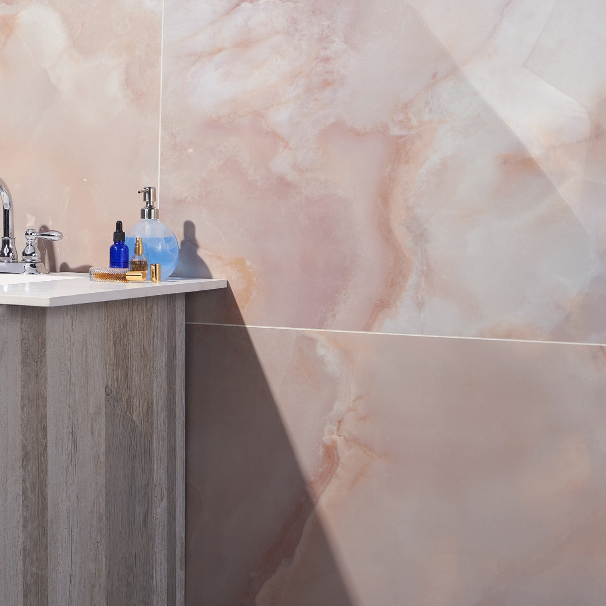 Jewel Onyx Coral Pink 24x48 Polished Porcelain Tile by Lux Tile