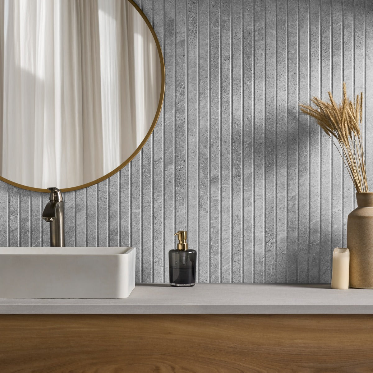 Lune Ribbon Gray 24x48 Matte Fluted Porcelain Tile - Lux Tile