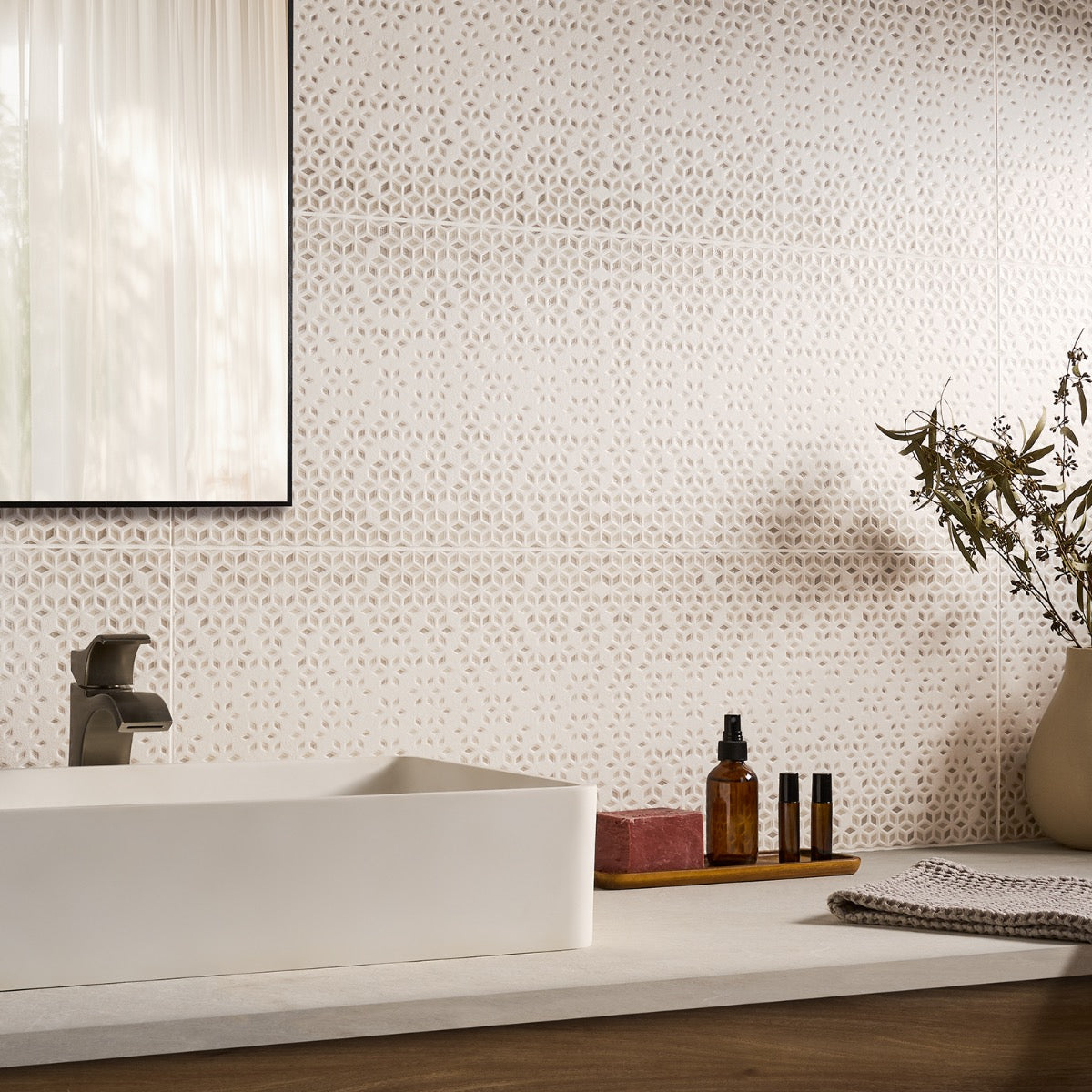 Terramay Flower Taupe 12x36 Textured Mixed Finish Ceramic Tile