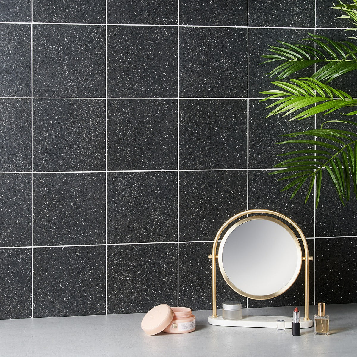Elizabeth Sutton Charcoal Black Terrazzo 8x8 Matte Porcelain Tile