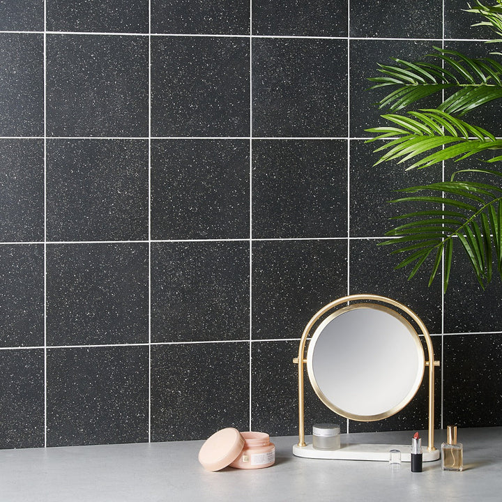 Elizabeth Sutton Charcoal Black Terrazzo 8x8 Matte Porcelain Tile