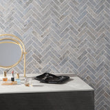 Portrait Ocean Blue 1x4 Herringbone Matte Porcelain Mosaic Tile by Lux Tile
