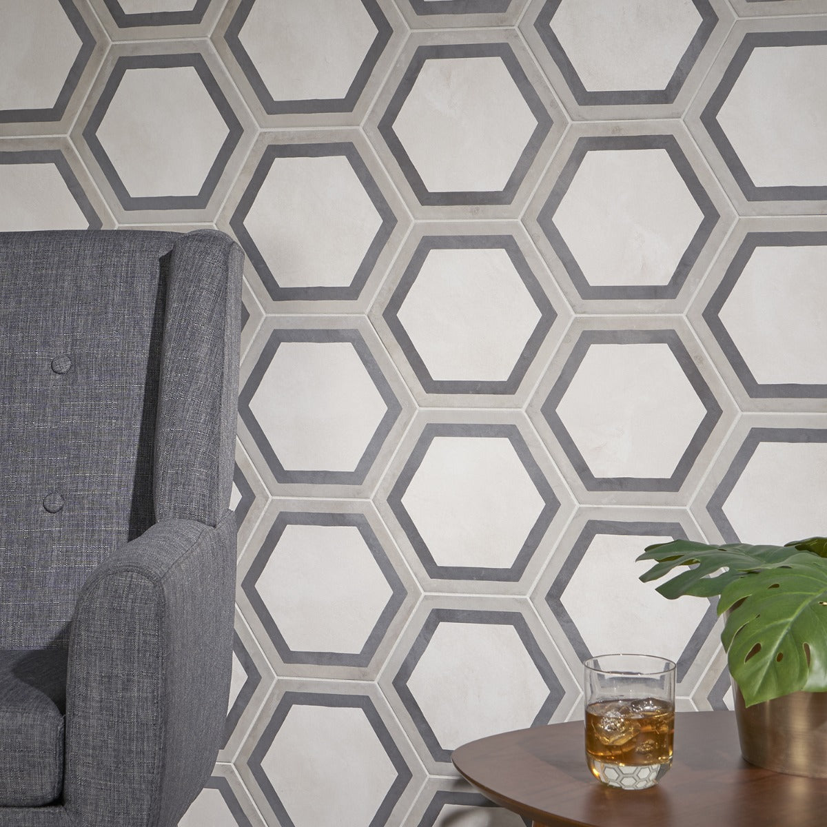 Ava Deco Sabbia Charcoal Gray 8" Hexagon Matte Porcelain Tile