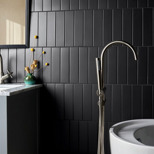 Roller Black Matte Porcelain Subway Tile - 3x11 Inch