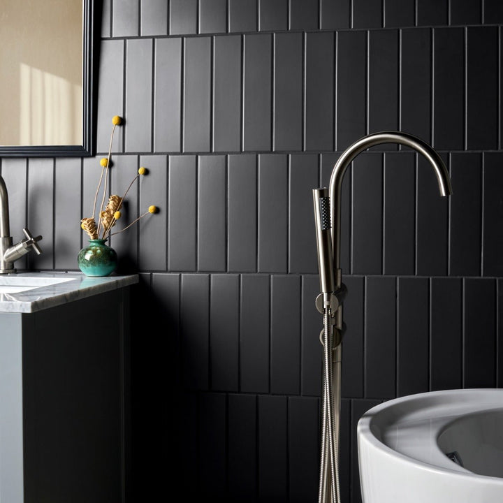 Roller Black Matte Porcelain Subway Tile - 3x11 Inch