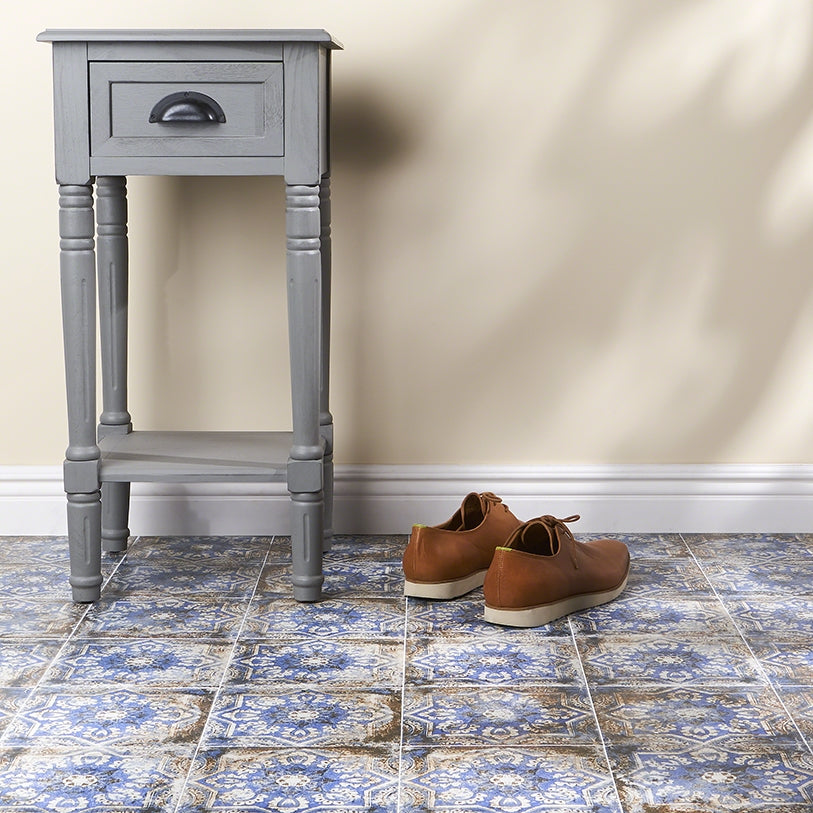 Lenox Flora Blue 8x8 Matte Porcelain Tile - Mediterranean Design