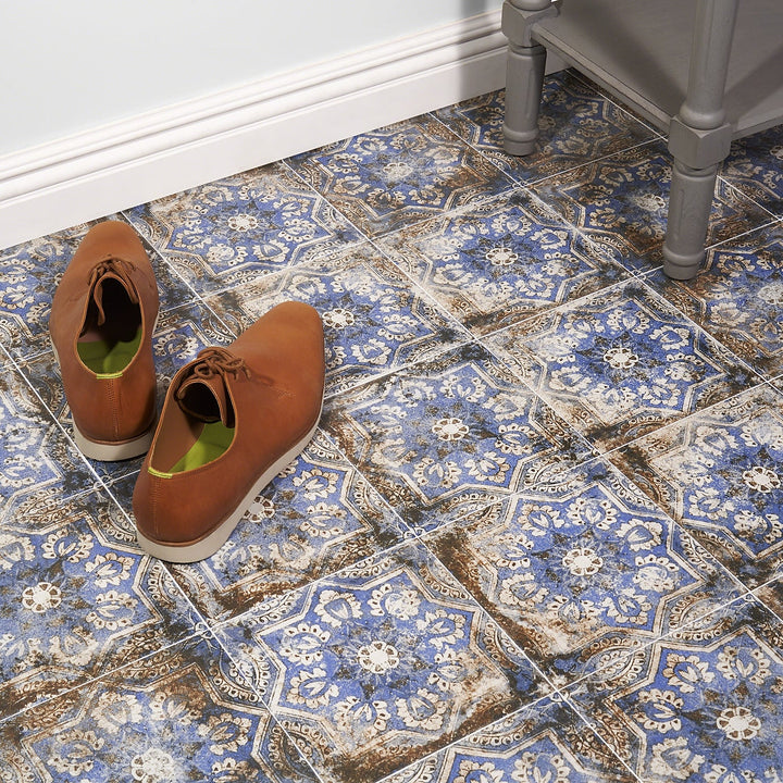 Lenox Flora Blue 8x8 Matte Porcelain Tile - Mediterranean Design