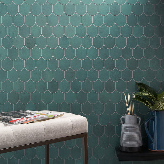 Bond Viridum Green Fishscale Matte Porcelain Mosaic Tile - Lux Tile