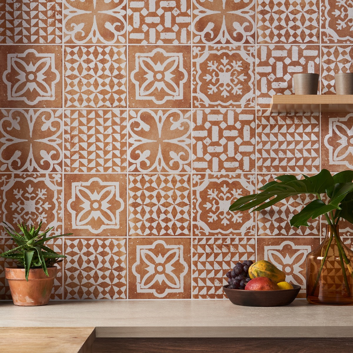 Angela Harris Mediterra Kasma Terracotta Décor 8x8 Matte Porcelain Tile