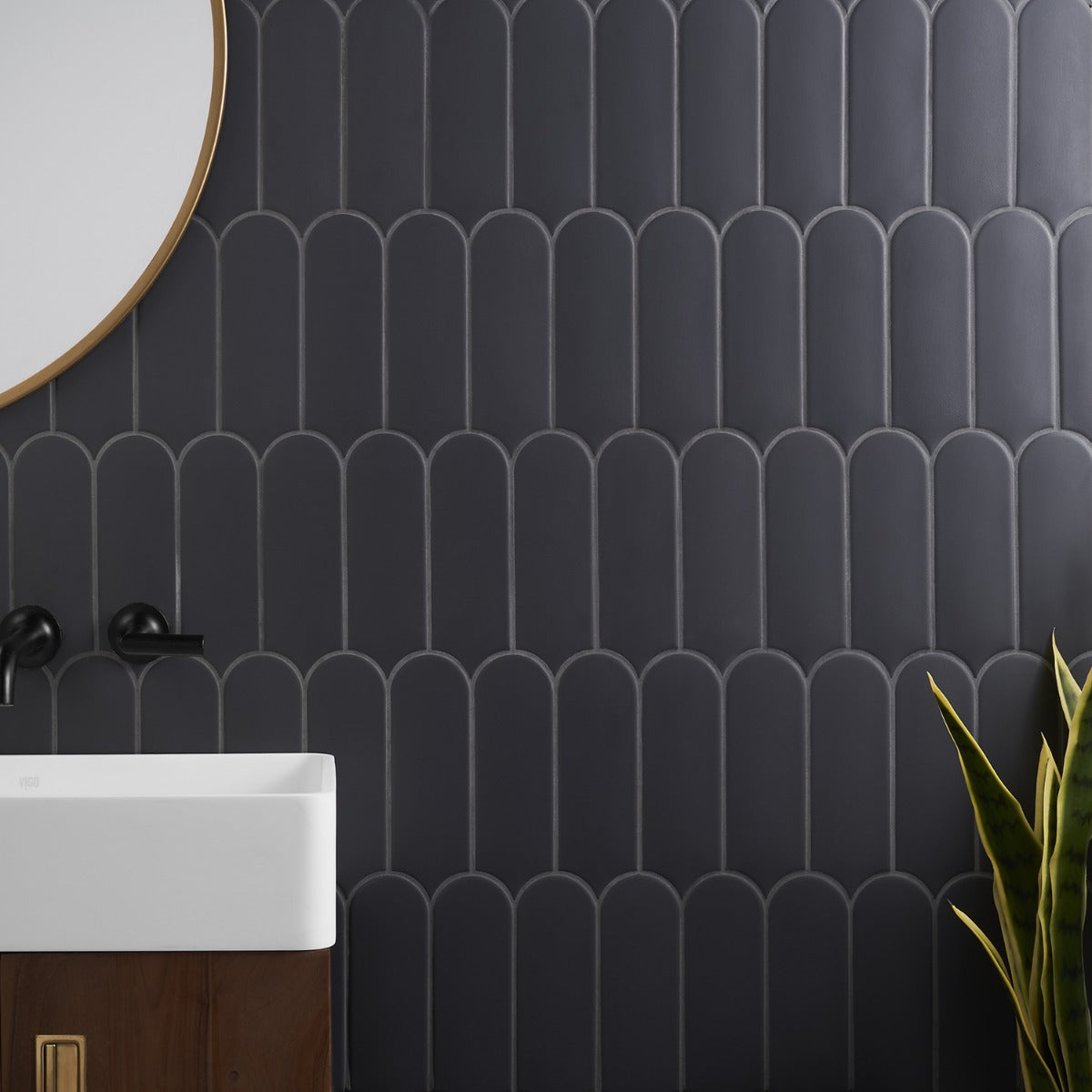 Parry Charcoal Matte Fishscale Ceramic Wall Tile 3x8